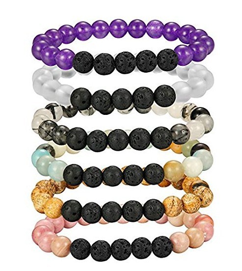 8mm Gemstone Beaded Black Lava Rock Stone Bracelet for Women Men #SB2061