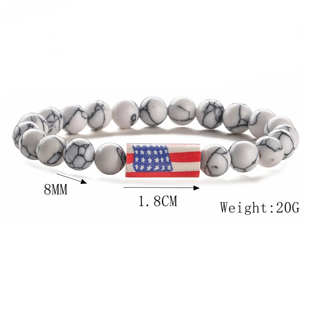 8mm Gemstone Beaded USA Flag Stone Bracelet for Women Men #SB2062