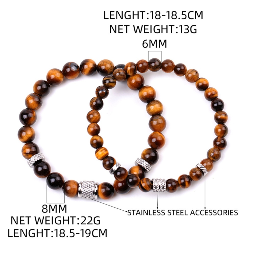 Couple Gemstone Stainless Steel Spacer Beads Bracelet for Women Men #SB2127