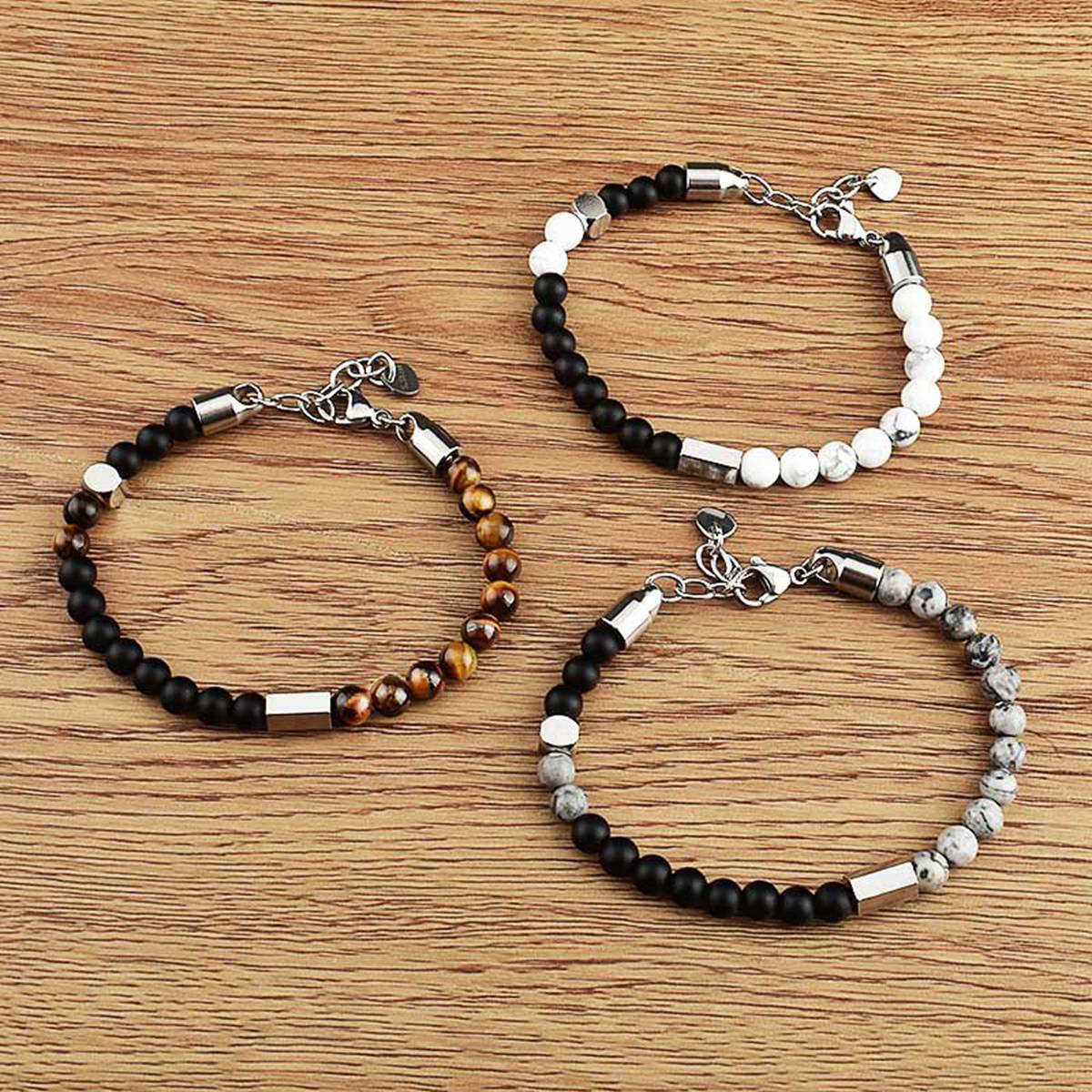 Stainless Steel Chain Matte Onyx 6MM Gemstone Beads Bracelet SB2140