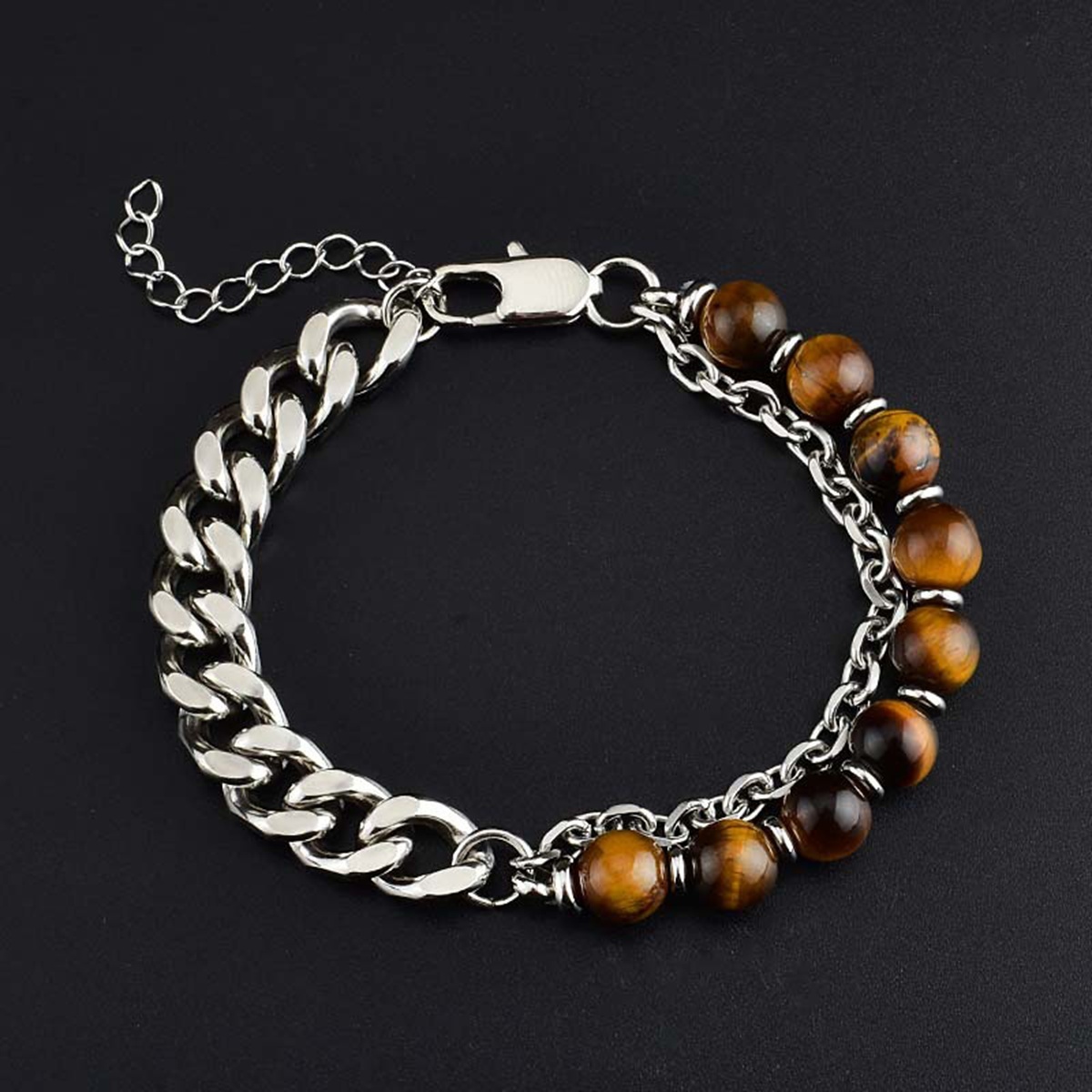 Stainless Steel Chain 8MM Gemstone Beads Bracelet SB2143