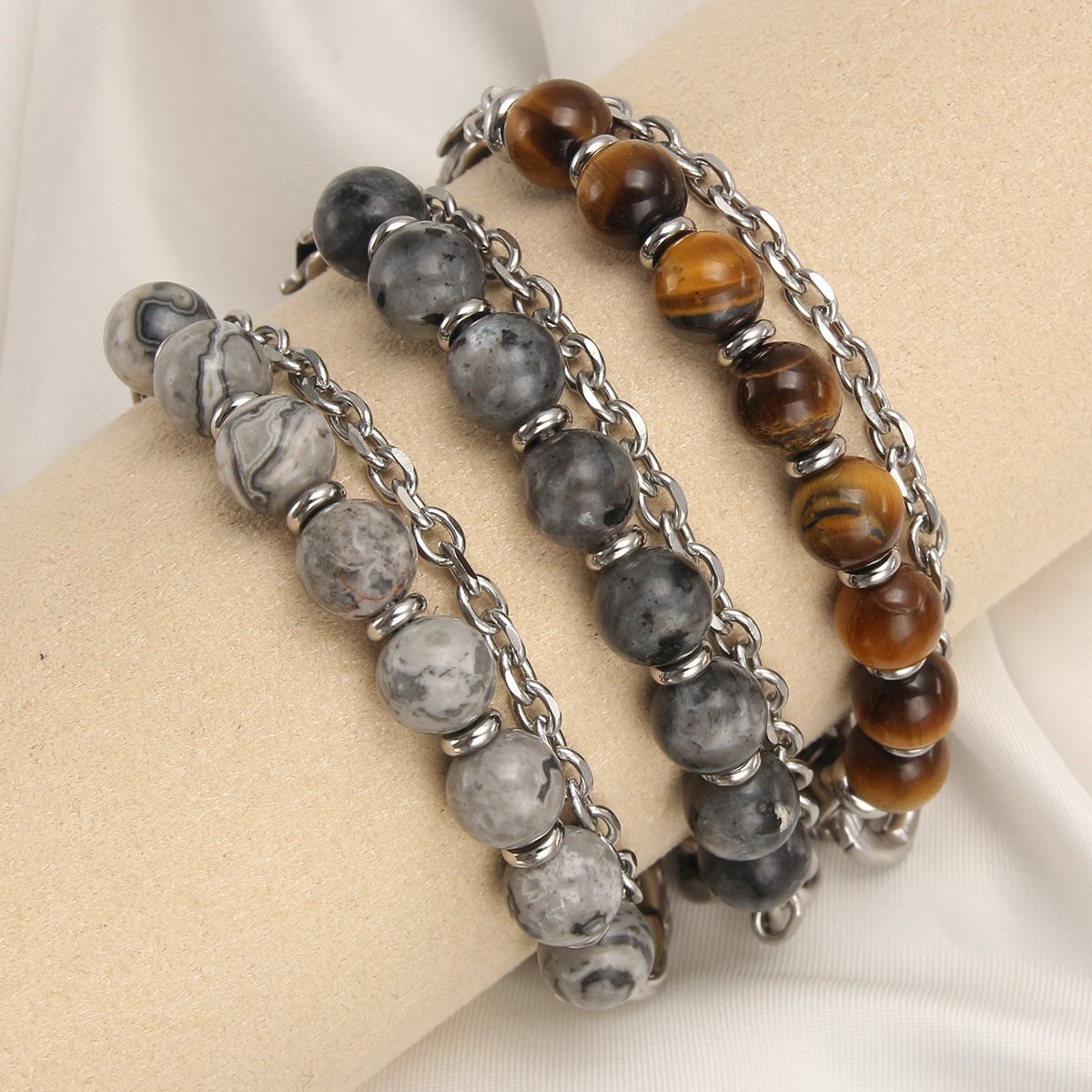 Stainless Steel Chain 8MM Gemstone Beads Bracelet SB2143