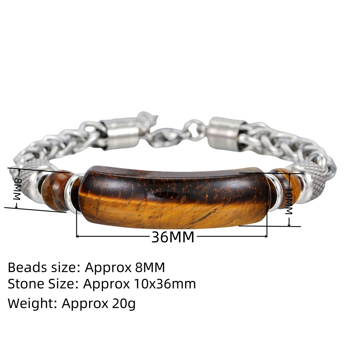 Stainless Steel Charms 8MM Beads and Arc Gemstone Bracelet SB2146