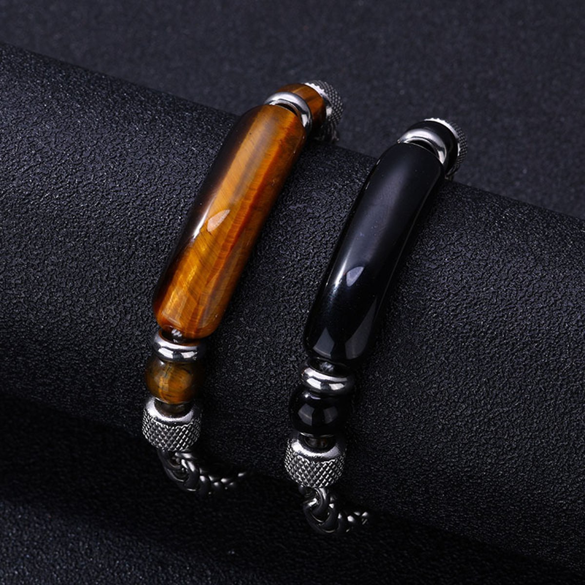 Stainless Steel Charms 8MM Beads and Arc Gemstone Bracelet SB2146