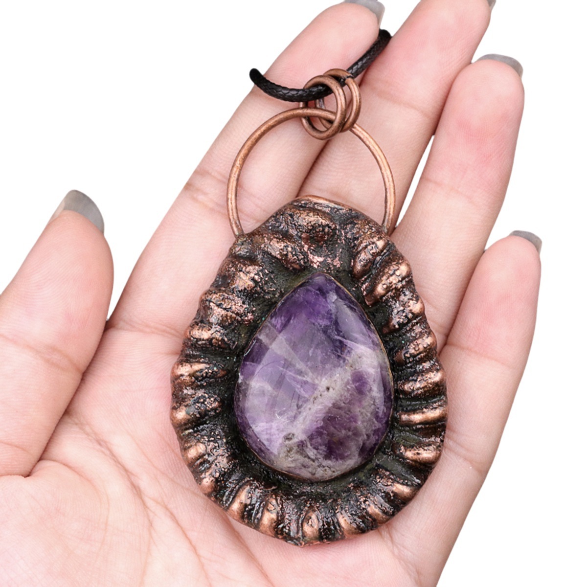 Handcrafted Retro Red Copper Pendant with Teardrop Crystal for Making Jewelry SP1913C