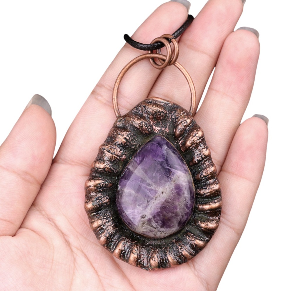 Handcrafted Retro Red Copper Pendant with Teardrop Crystal for Making Jewelry SP1913C