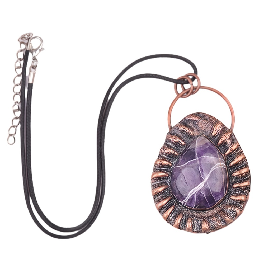 Handcrafted Retro Red Copper Pendant with Teardrop Crystal for Making Jewelry SP1913C