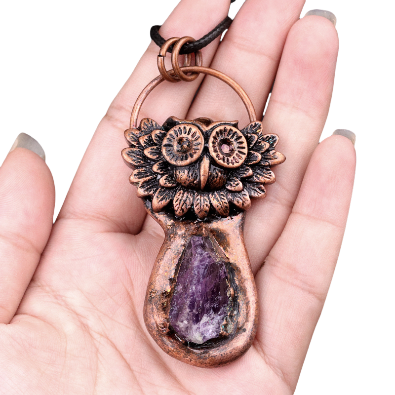 Natural Raw Gemstone Nugget Handcrafted Retro Red Copper OwlPendant for Making Jewelry SP1915C