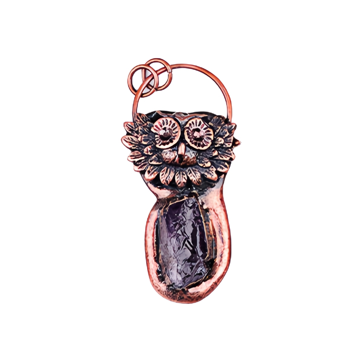 Natural Raw Gemstone Nugget Handcrafted Retro Red Copper OwlPendant for Making Jewelry SP1915C