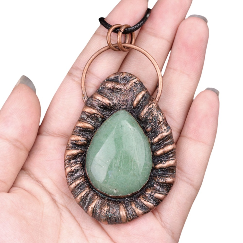 Handcrafted Retro Red Copper Pendant with Teardrop Crystal for Making Jewelry SP1913C