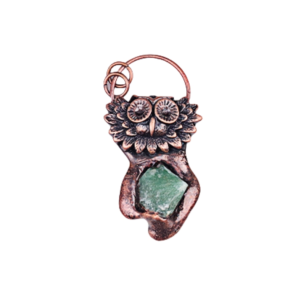 Natural Raw Gemstone Nugget Handcrafted Retro Red Copper OwlPendant for Making Jewelry SP1915C