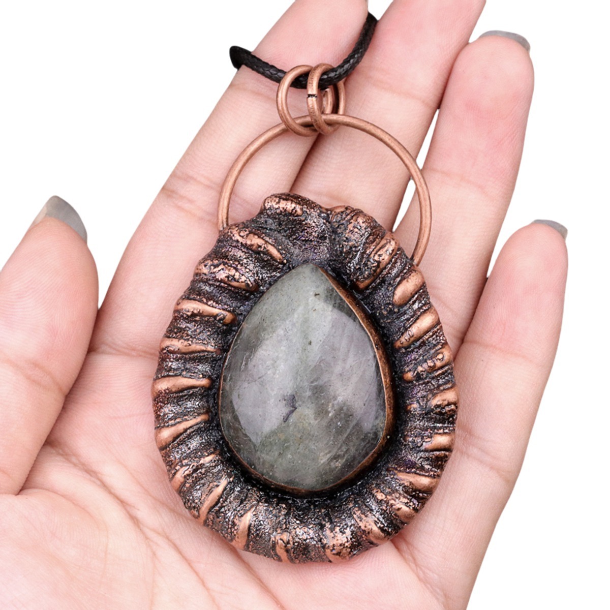 Handcrafted Retro Red Copper Pendant with Teardrop Crystal for Making Jewelry SP1912C