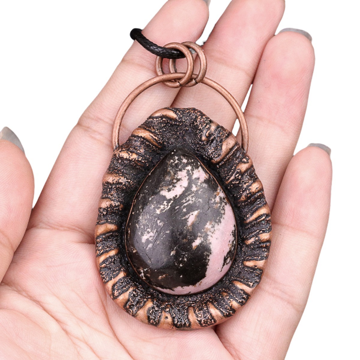 Handcrafted Retro Red Copper Pendant with Teardrop Crystal for Making Jewelry SP1912C