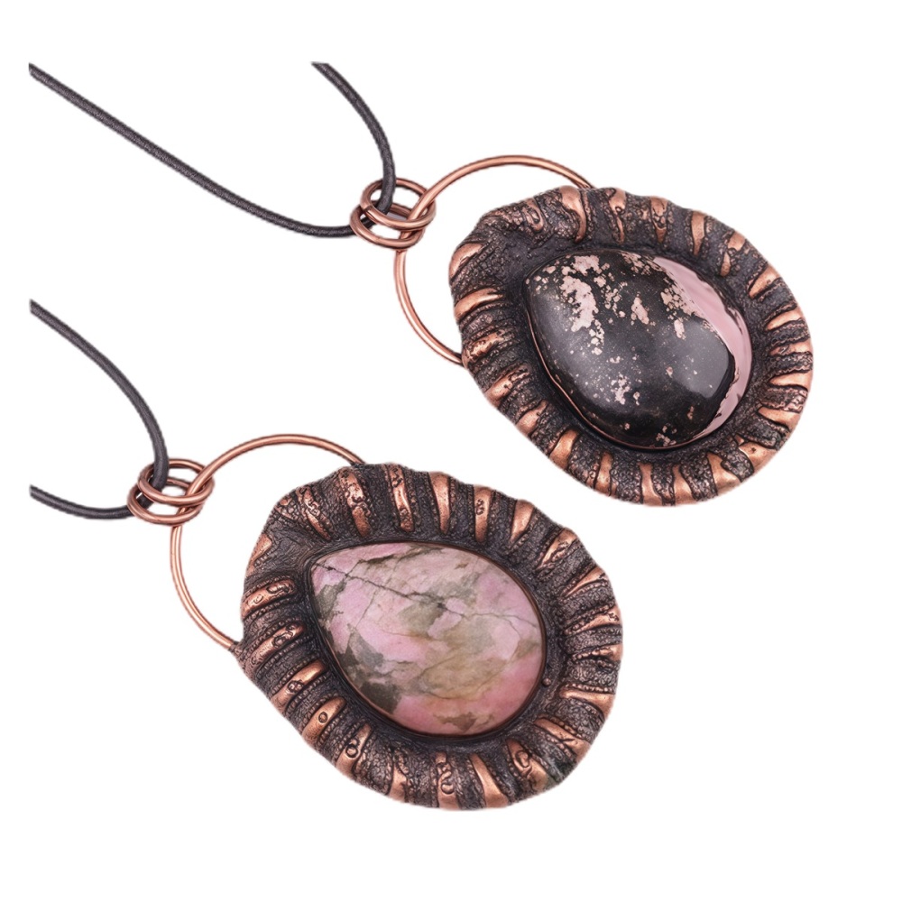 Handcrafted Retro Red Copper Pendant with Teardrop Crystal for Making Jewelry SP1913C