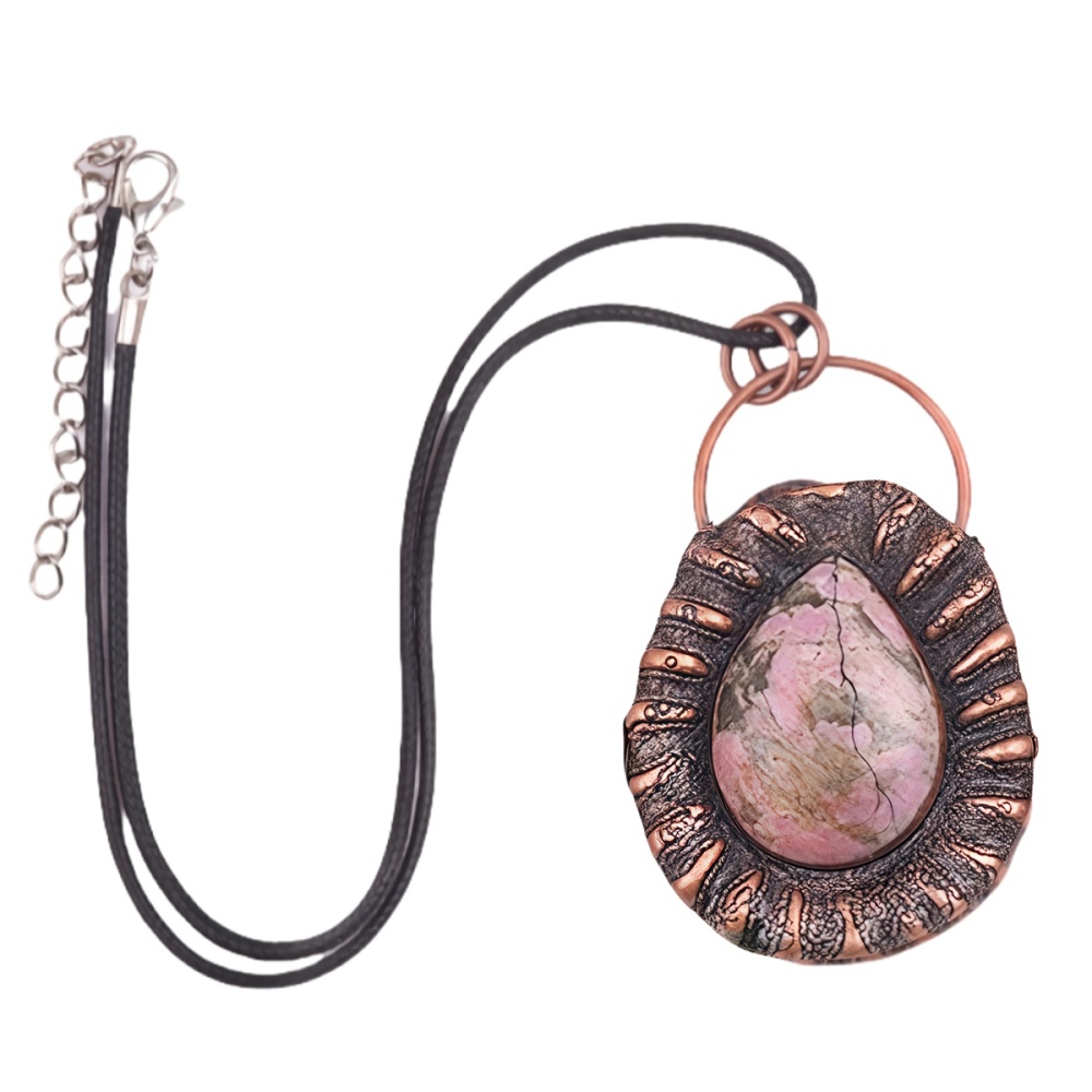 Handcrafted Retro Red Copper Pendant with Teardrop Crystal for Making Jewelry SP1913C