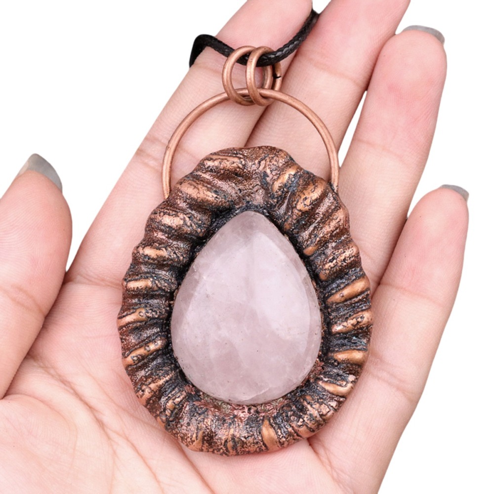 Handcrafted Retro Red Copper Pendant with Teardrop Crystal for Making Jewelry SP1913C