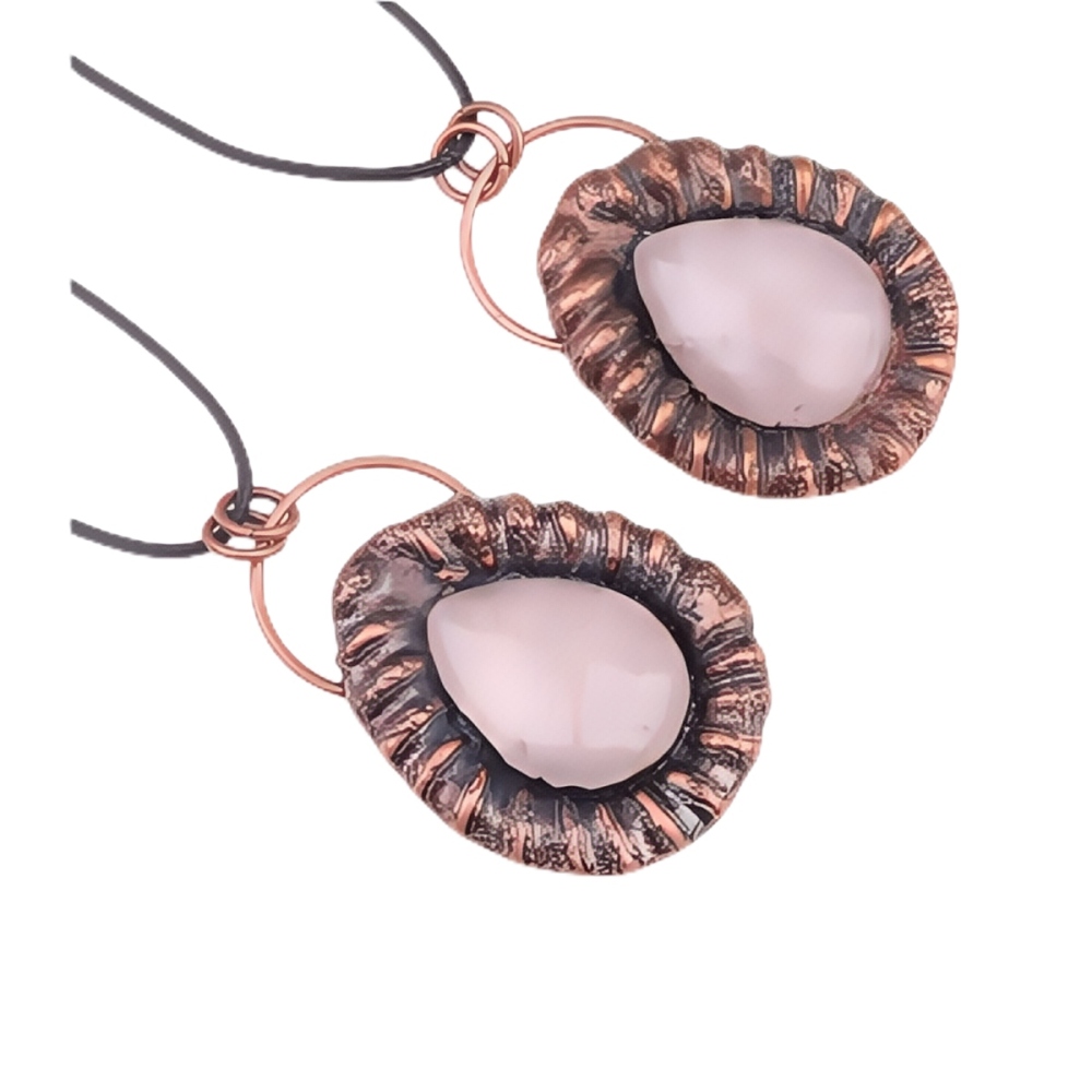 Handcrafted Retro Red Copper Pendant with Teardrop Crystal for Making Jewelry SP1913C