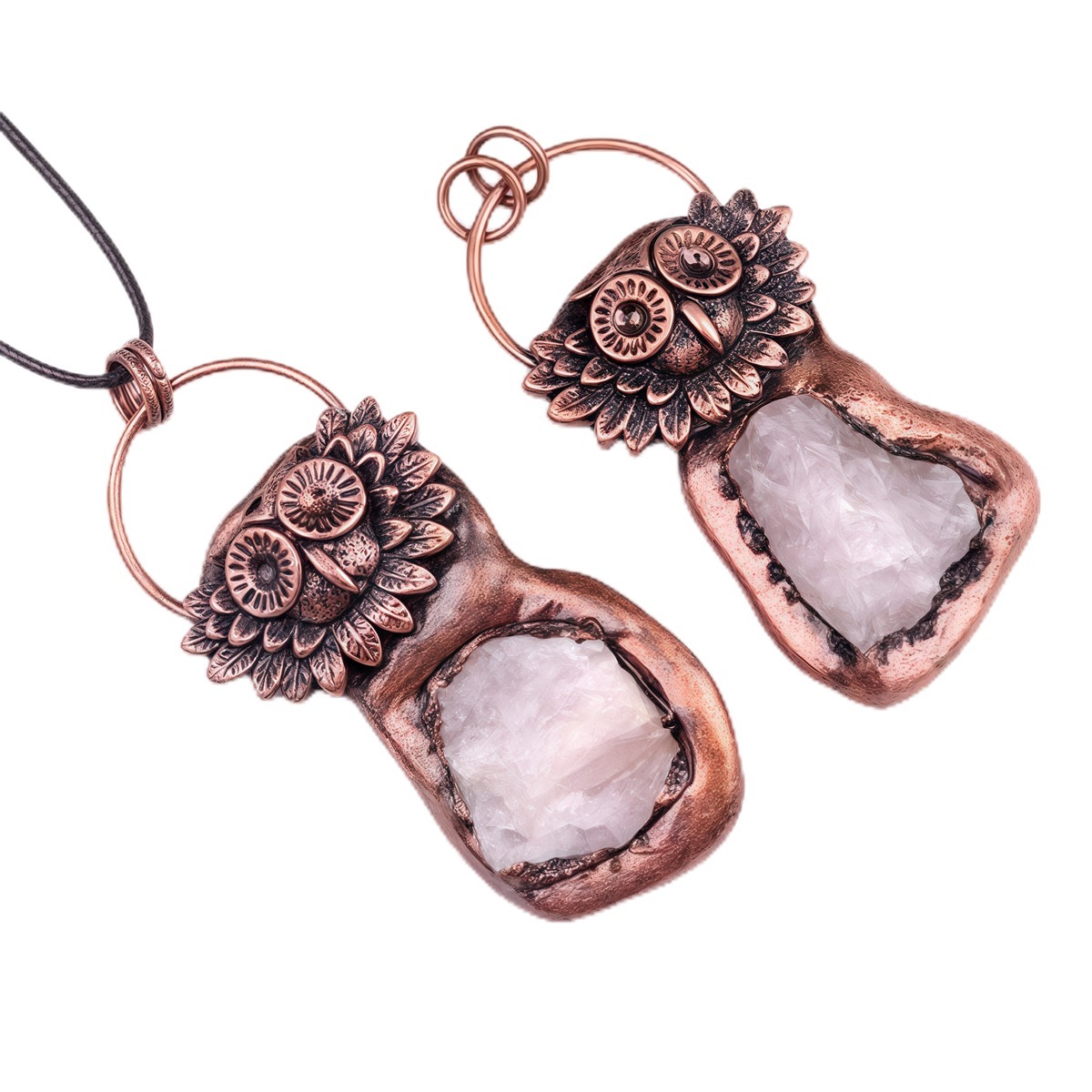 Natural Raw Gemstone Nugget Handcrafted Retro Red Copper OwlPendant for Making Jewelry SP1915C