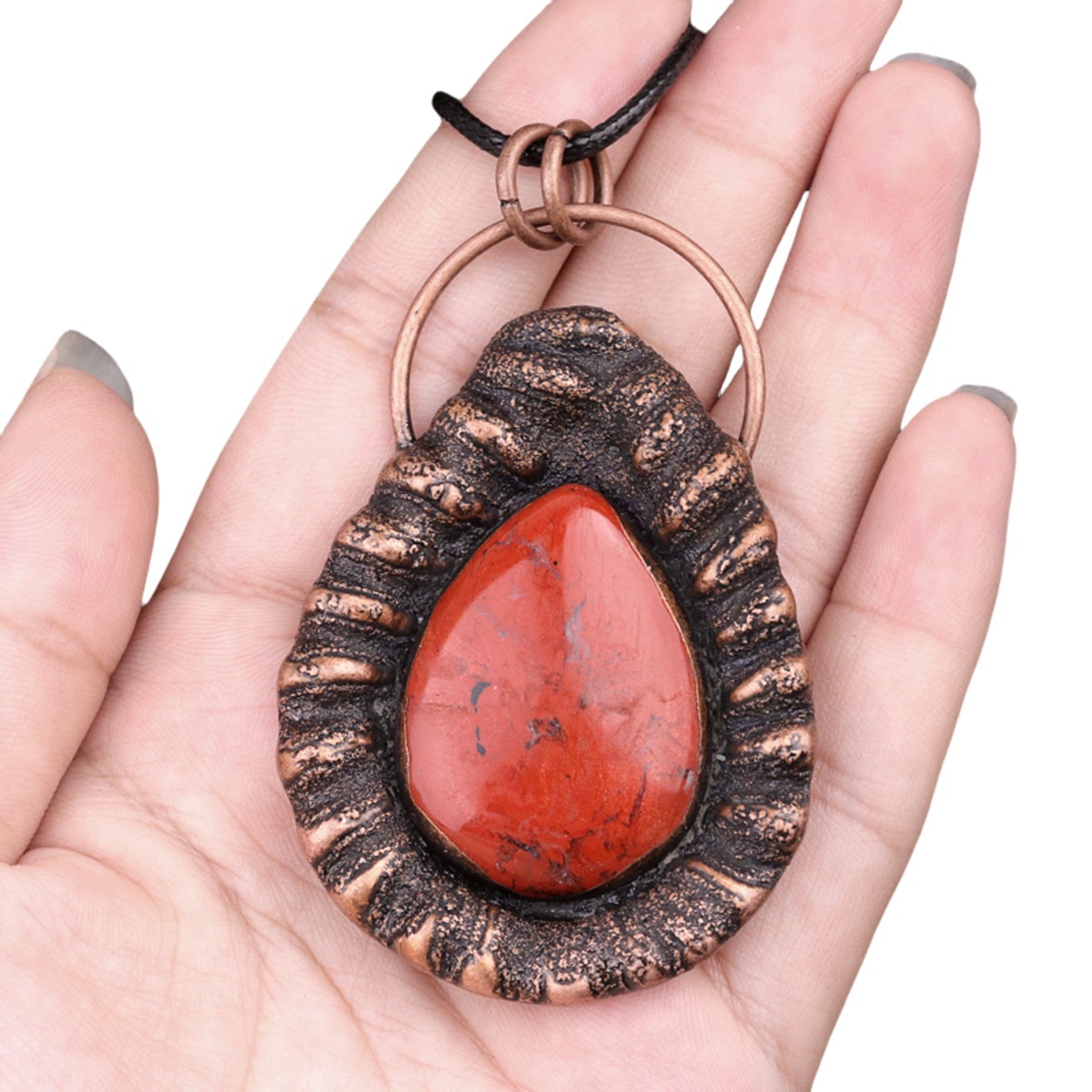 Handcrafted Retro Red Copper Pendant with Teardrop Crystal for Making Jewelry SP1912C