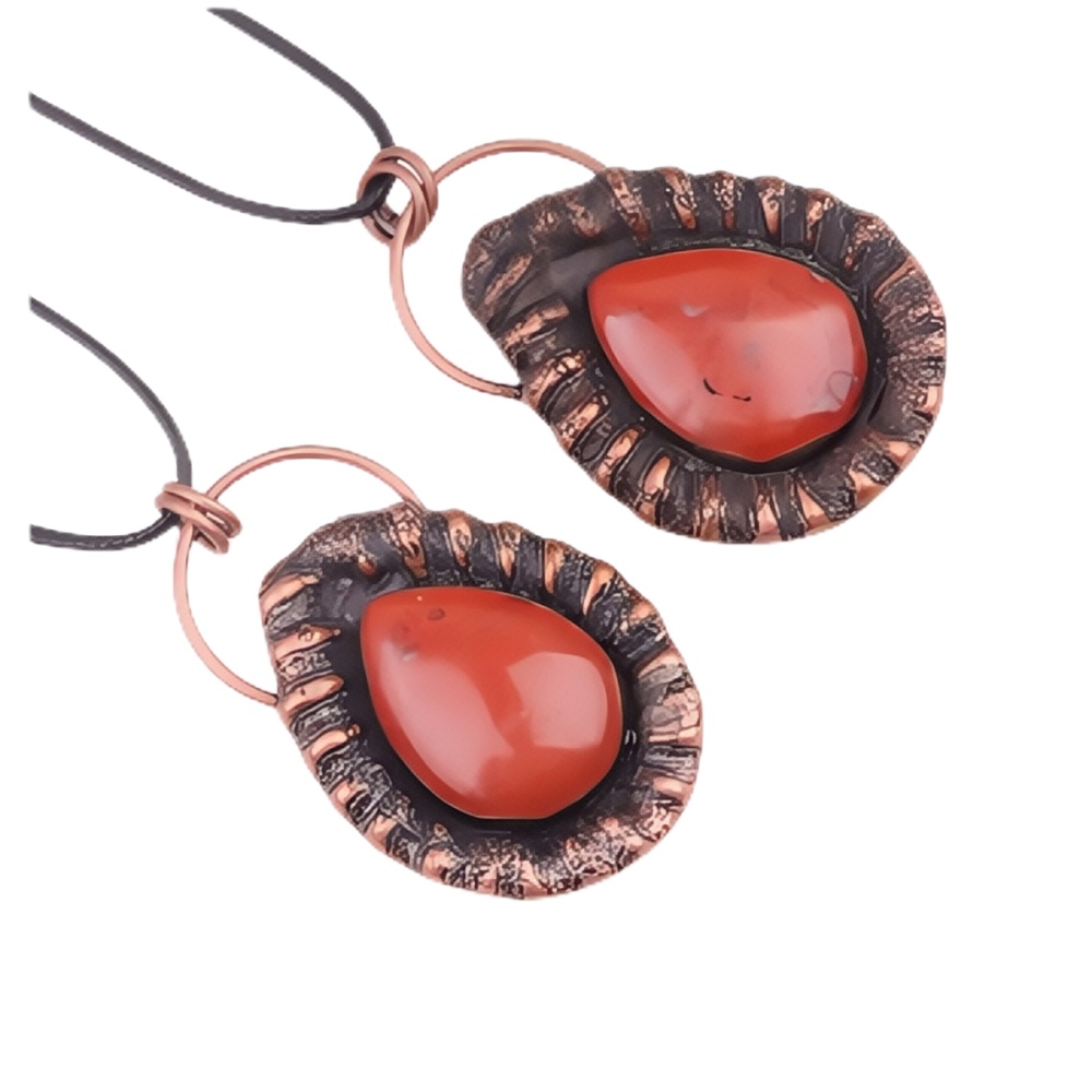 Handcrafted Retro Red Copper Pendant with Teardrop Crystal for Making Jewelry SP1913C