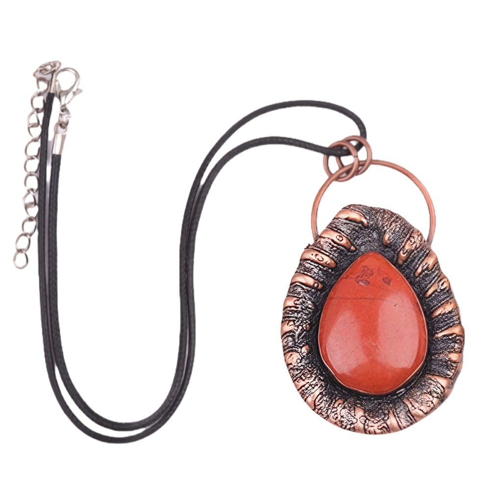 Handcrafted Retro Red Copper Pendant with Teardrop Crystal for Making Jewelry SP1913C
