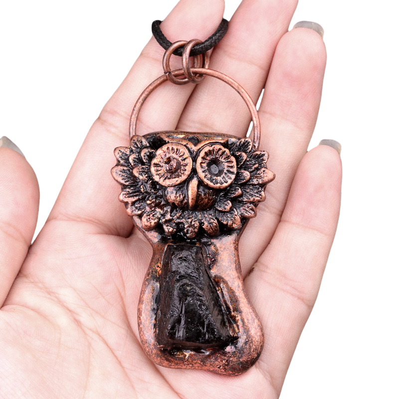 Natural Raw Gemstone Nugget Handcrafted Retro Red Copper OwlPendant for Making Jewelry SP1915C