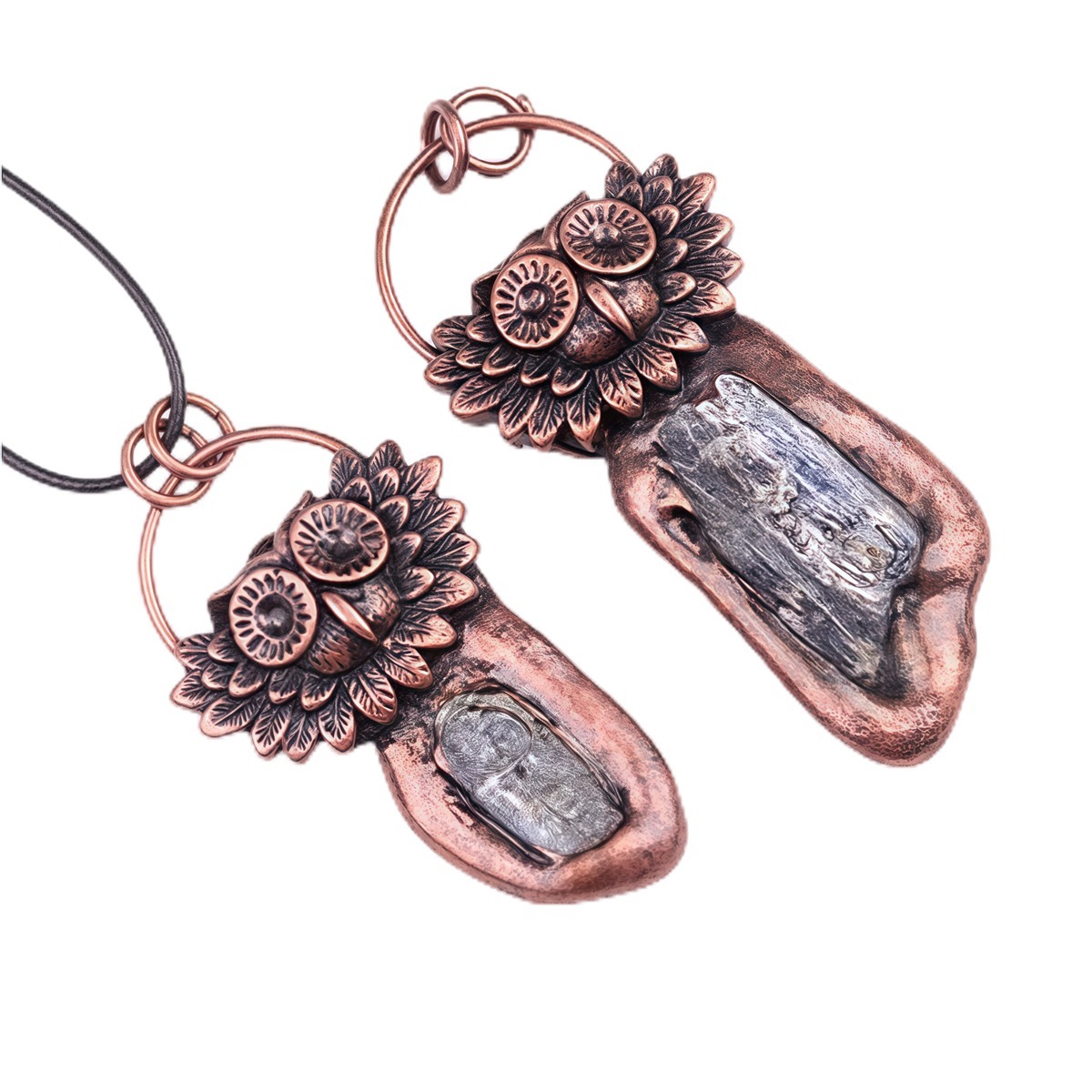 Natural Raw Gemstone Nugget Handcrafted Retro Red Copper OwlPendant for Making Jewelry SP1915C