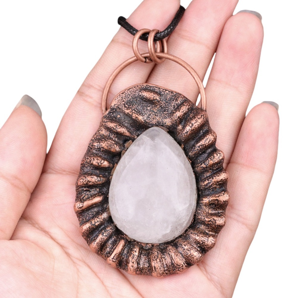 Handcrafted Retro Red Copper Pendant with Teardrop Crystal for Making Jewelry SP1913C