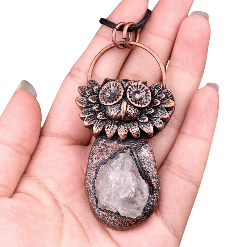 Natural Raw Gemstone Nugget Handcrafted Retro Red Copper OwlPendant for Making Jewelry SP1915C