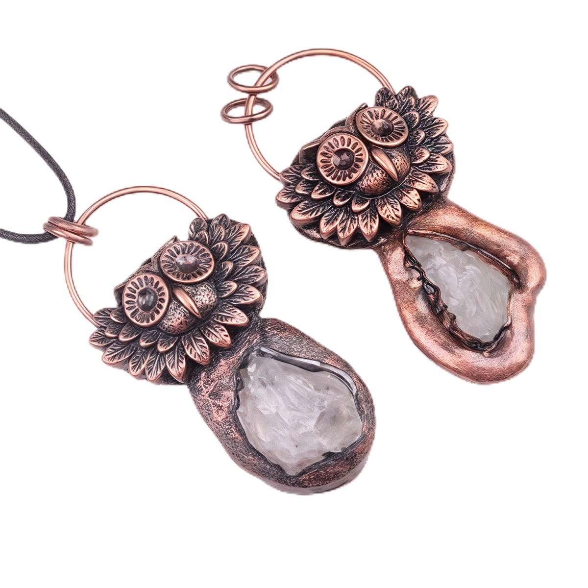 Natural Raw Gemstone Nugget Handcrafted Retro Red Copper OwlPendant for Making Jewelry SP1915C