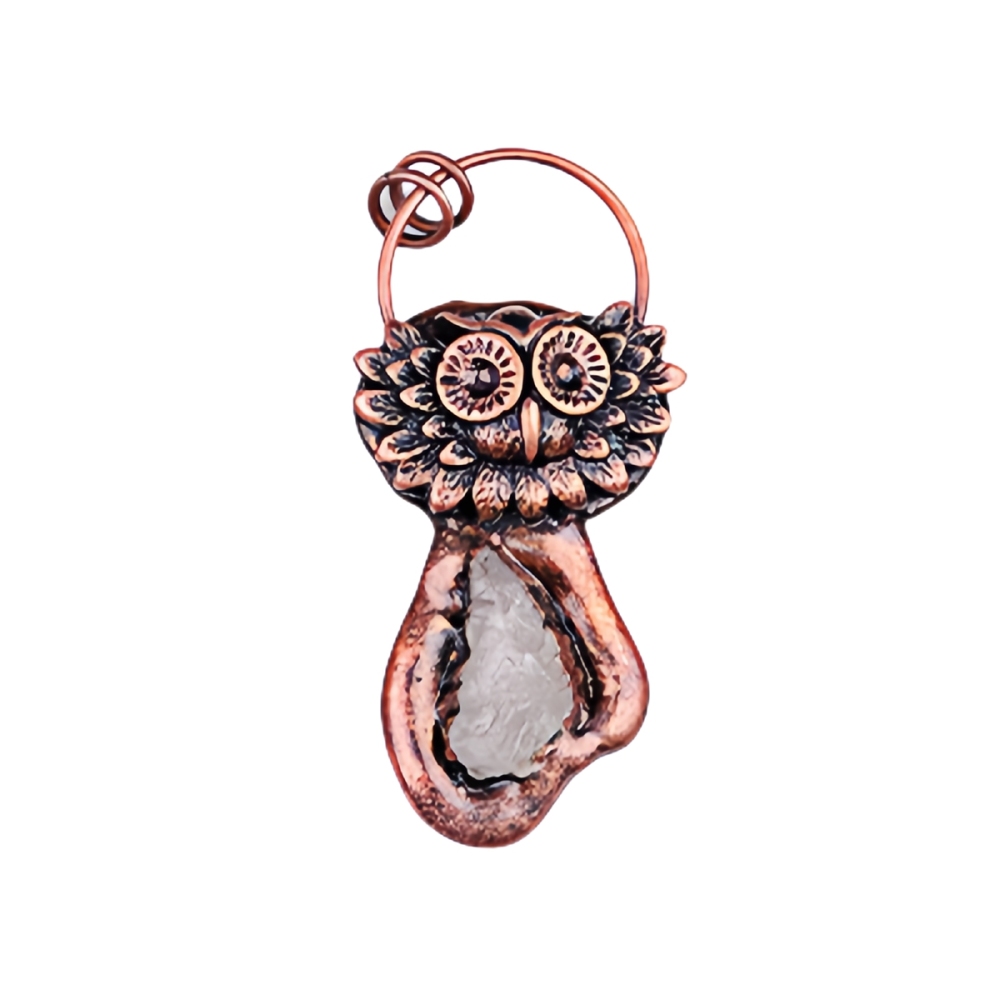 Natural Raw Gemstone Nugget Handcrafted Retro Red Copper OwlPendant for Making Jewelry SP1915C