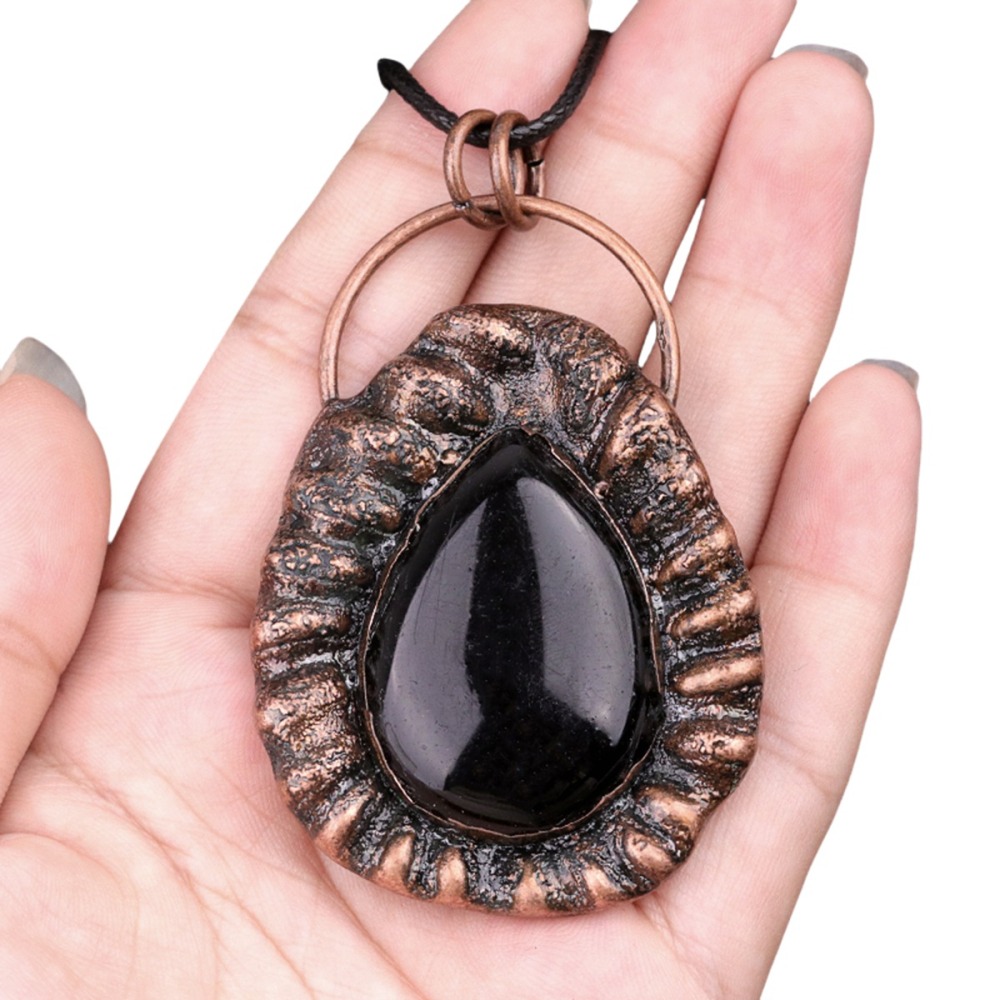 Handcrafted Retro Red Copper Pendant with Teardrop Crystal for Making Jewelry SP1913C