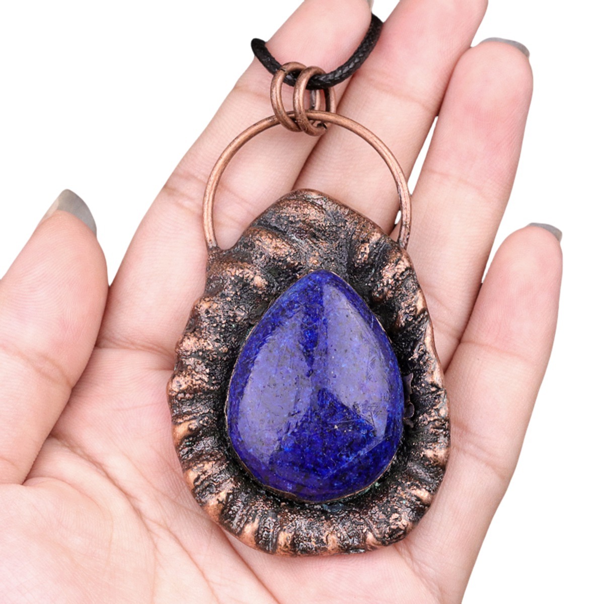 Handcrafted Retro Red Copper Pendant with Teardrop Crystal for Making Jewelry SP1912C