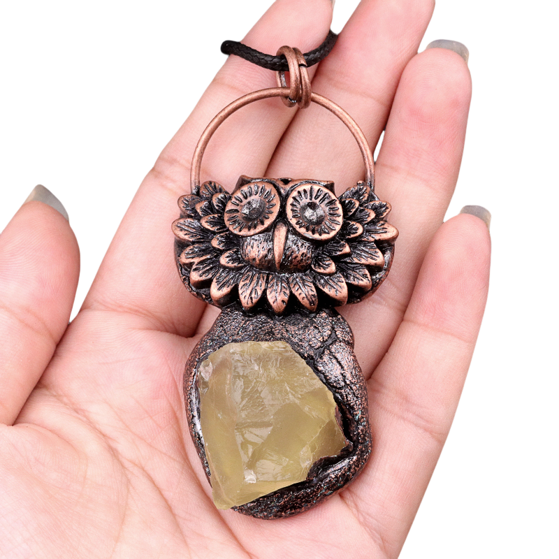 Natural Raw Gemstone Nugget Handcrafted Retro Red Copper OwlPendant for Making Jewelry SP1915C