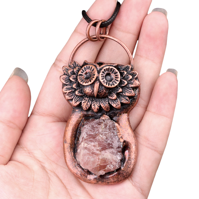 Natural Raw Gemstone Nugget Handcrafted Retro Red Copper OwlPendant for Making Jewelry SP1915C