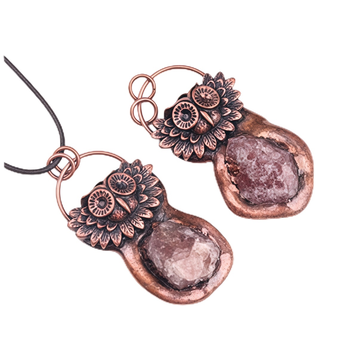 Natural Raw Gemstone Nugget Handcrafted Retro Red Copper OwlPendant for Making Jewelry SP1915C