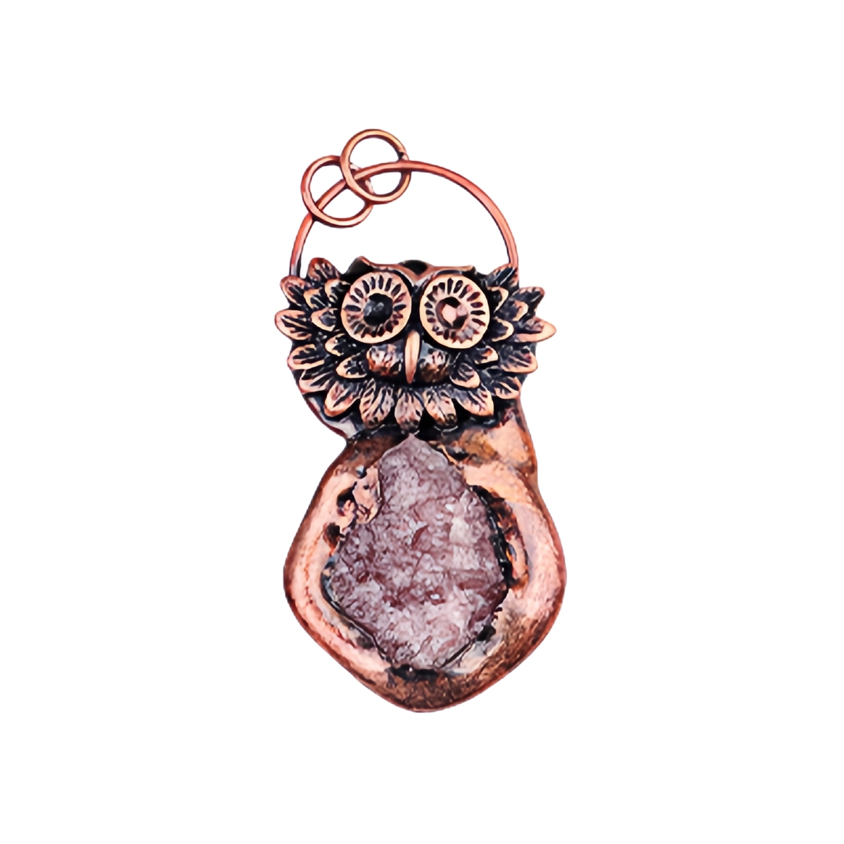 Natural Raw Gemstone Nugget Handcrafted Retro Red Copper OwlPendant for Making Jewelry SP1915C