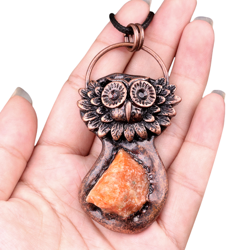 Natural Raw Gemstone Nugget Handcrafted Retro Red Copper OwlPendant for Making Jewelry SP1915C
