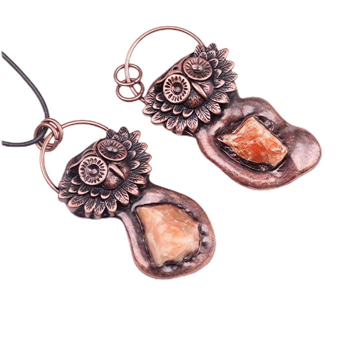 Natural Raw Gemstone Nugget Handcrafted Retro Red Copper OwlPendant for Making Jewelry SP1915C