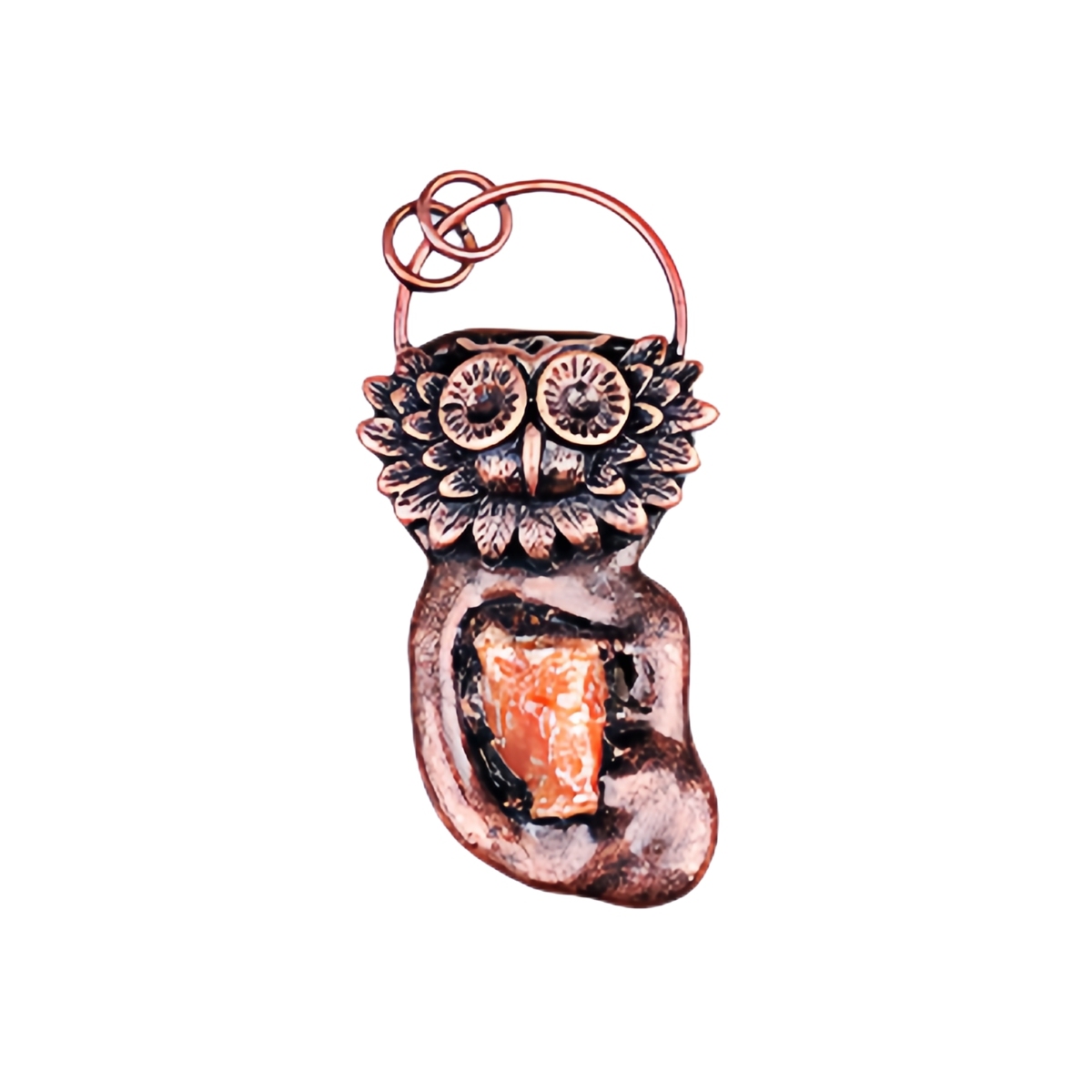 Natural Raw Gemstone Nugget Handcrafted Retro Red Copper OwlPendant for Making Jewelry SP1915C