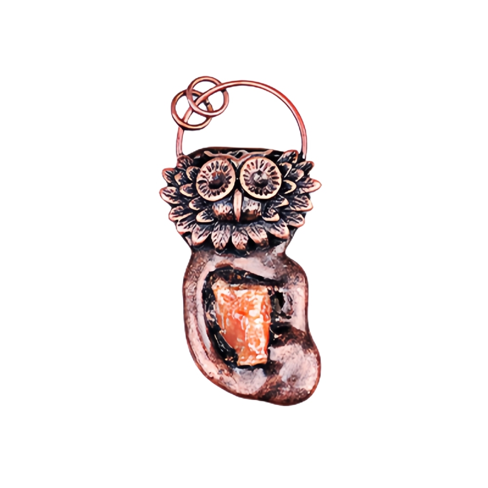 Natural Raw Gemstone Nugget Handcrafted Retro Red Copper OwlPendant for Making Jewelry SP1915C