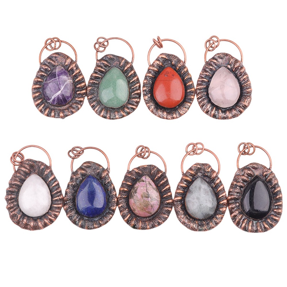 Handcrafted Retro Red Copper Pendant with Teardrop Crystal for Making Jewelry SP1912C