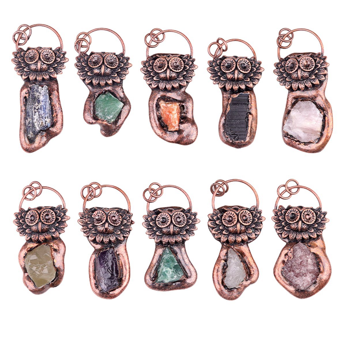 Natural Raw Gemstone Nugget Handcrafted Retro Red Copper OwlPendant for Making Jewelry SP1915C