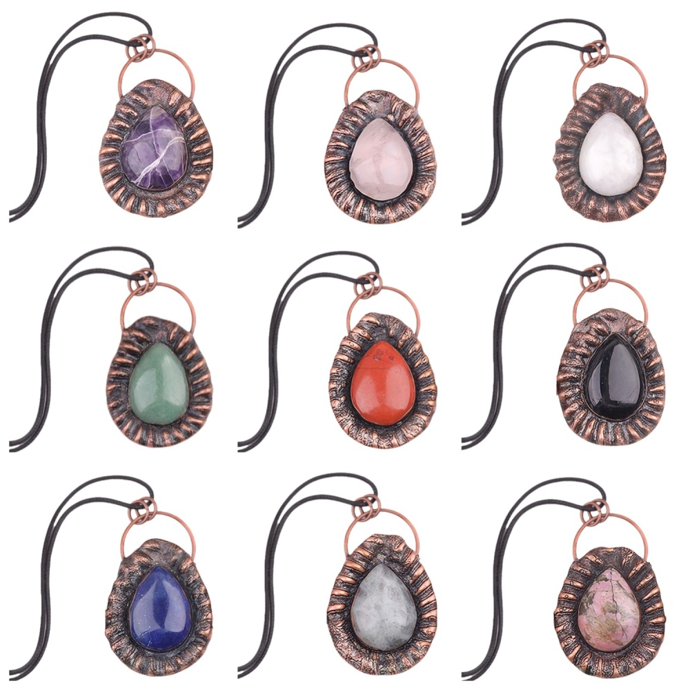 Handcrafted Retro Red Copper Pendant with Teardrop Crystal for Making Jewelry SP1913C