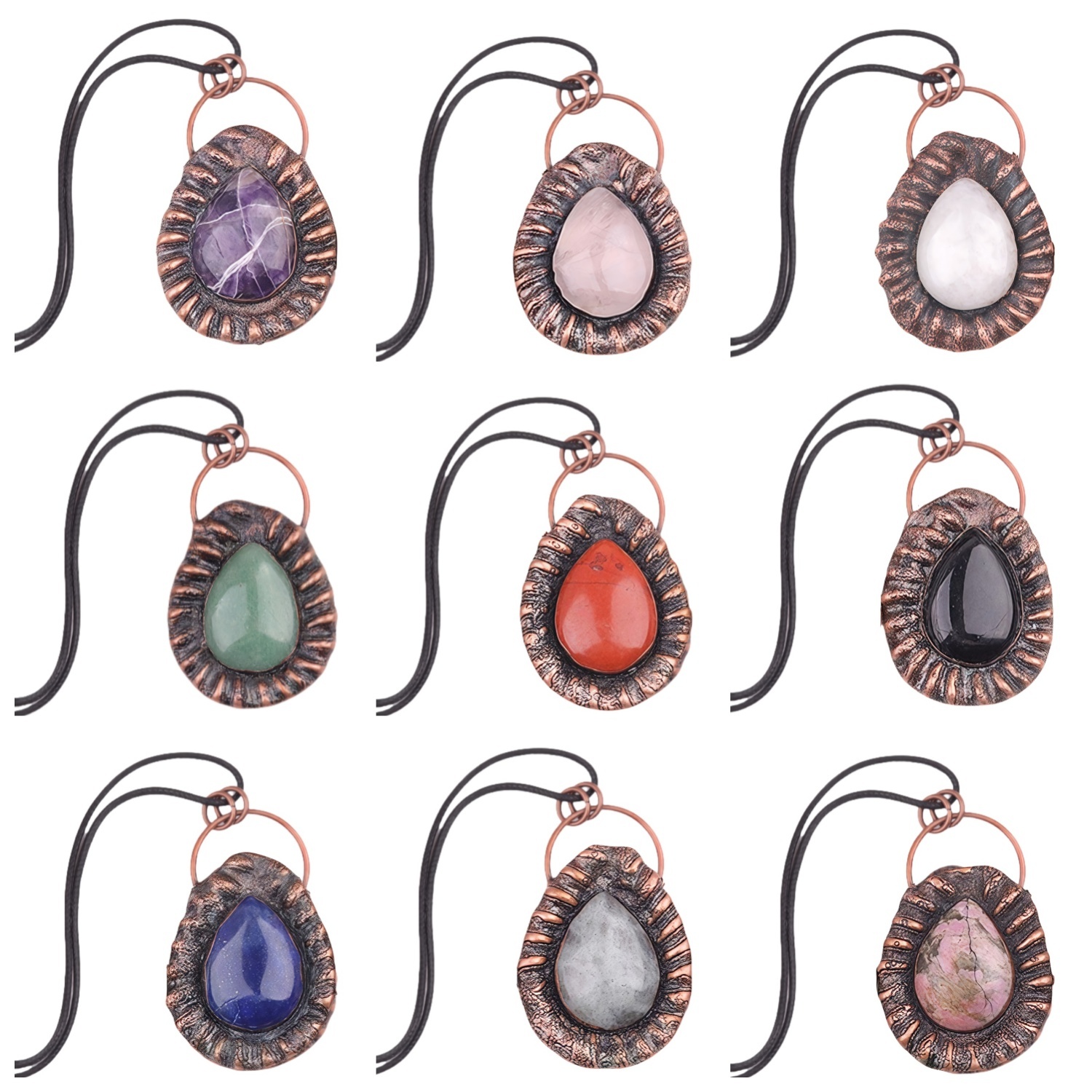 Handcrafted Retro Red Copper Pendant with Teardrop Crystal for Making Jewelry SP1912C