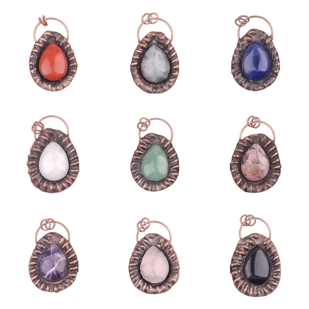 Handcrafted Retro Red Copper Pendant with Teardrop Crystal for Making Jewelry SP1912C