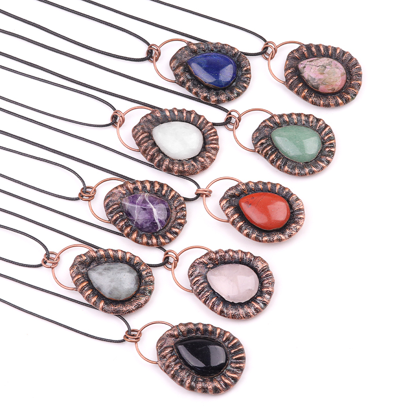 Handcrafted Retro Red Copper Pendant with Teardrop Crystal for Making Jewelry SP1912C