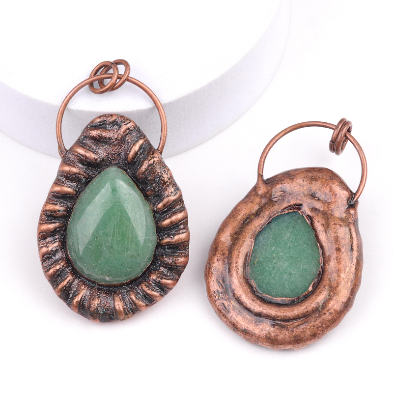 Handcrafted Retro Red Copper Pendant with Teardrop Crystal for Making Jewelry SP1912C