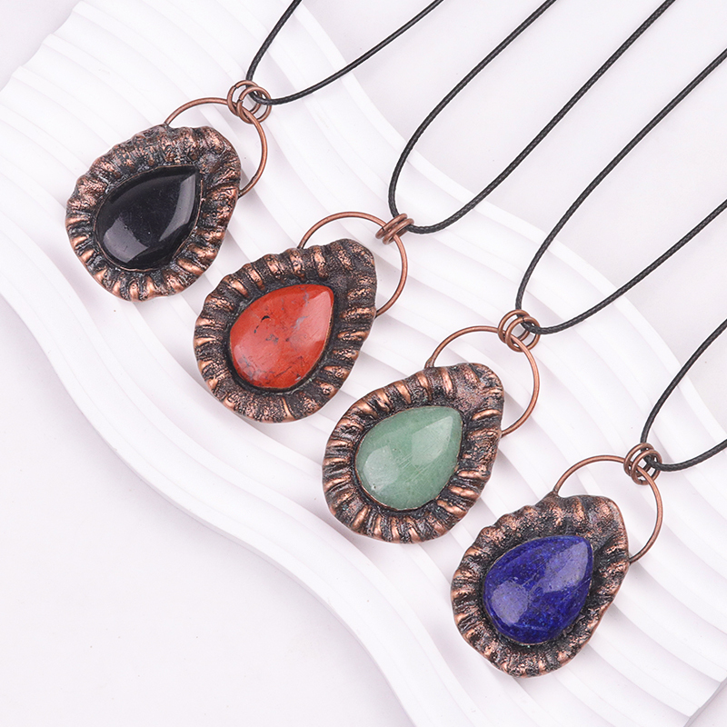 Handcrafted Retro Red Copper Pendant with Teardrop Crystal for Making Jewelry SP1912C