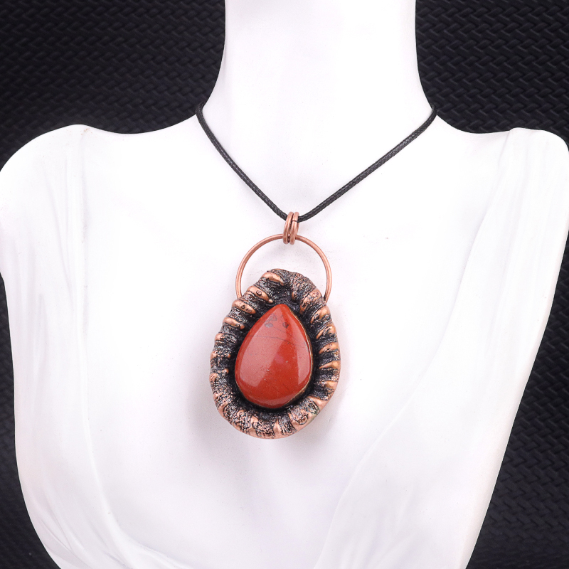 Handcrafted Retro Red Copper Pendant with Teardrop Crystal for Making Jewelry SP1912C